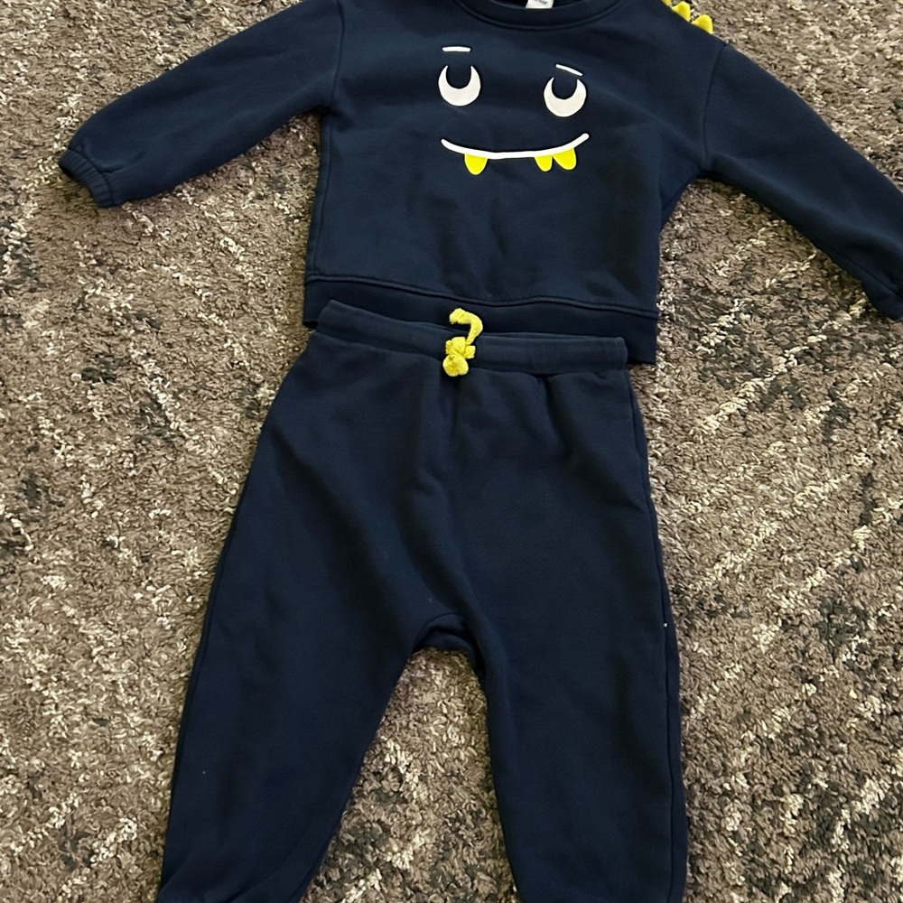 Kids Navy Monster Face One-Piece Set with Yellow Accent